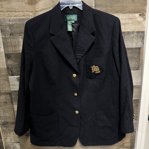 Lauren Ralph Lauren Dark Academia Embroidered Crest Monogram Blazer Jacket 20W - Picture 1 of 4